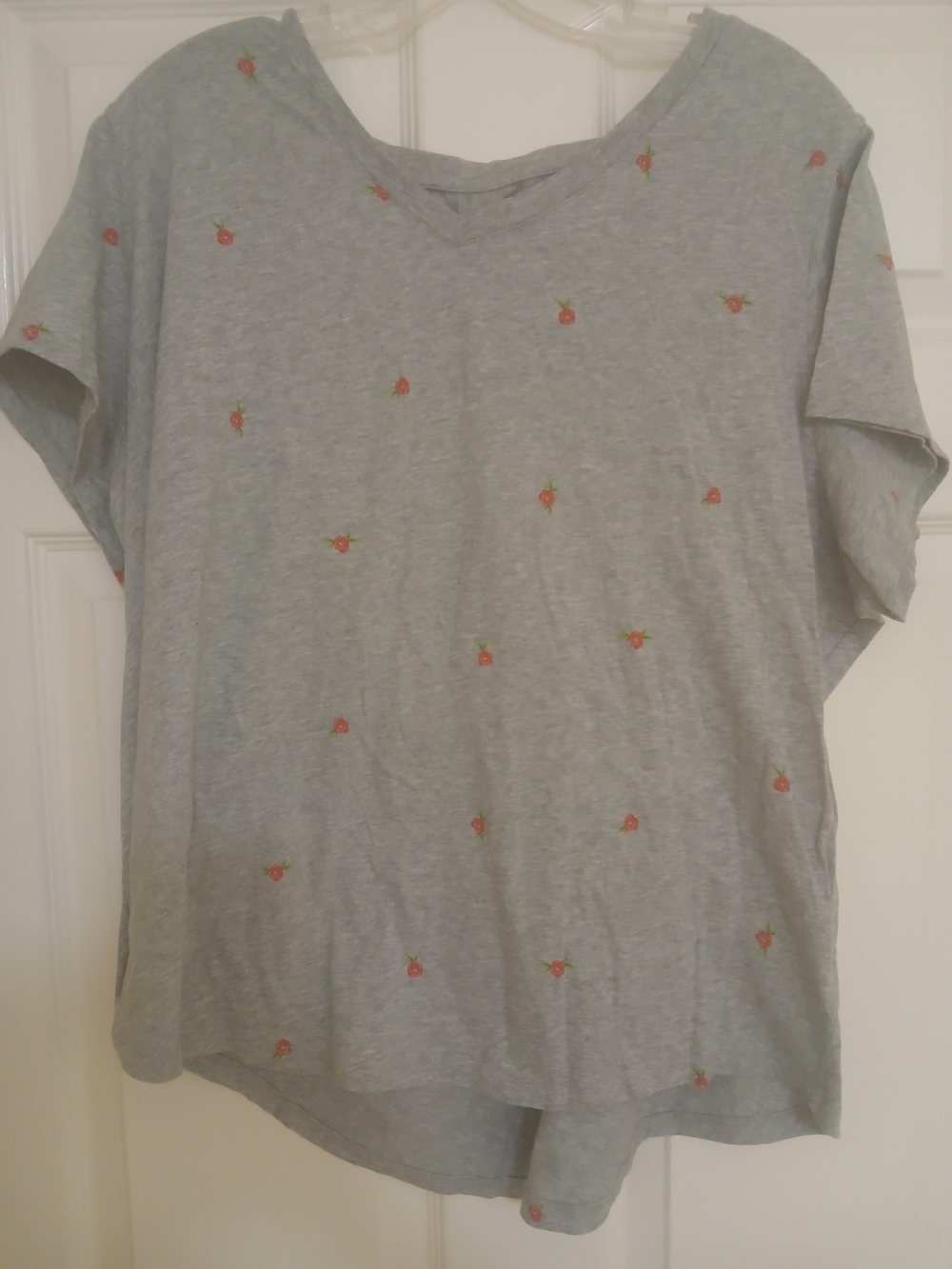 Old Navy Light Gray Tee with Small Pink Strawberry Accent